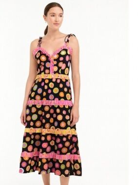 NWT CeliaB Dalia Tiered Polka Dot Midi Dress Black Ruffle XS